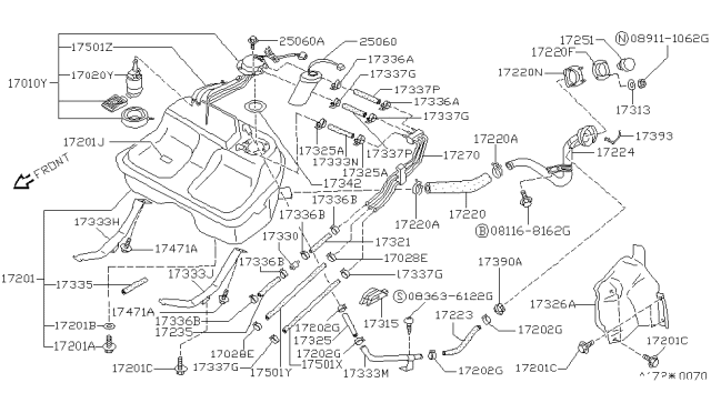 1988 Nissan Sentra Fuel Pump Diagram for 17042-84A60
