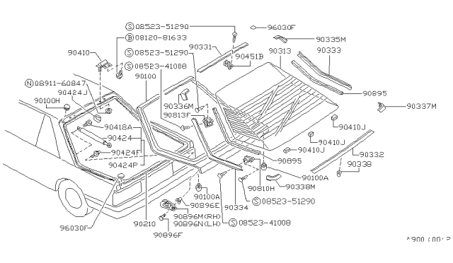 1989 Nissan Sentra Stay Assembly-Back Door Diagram for 90450-57A25