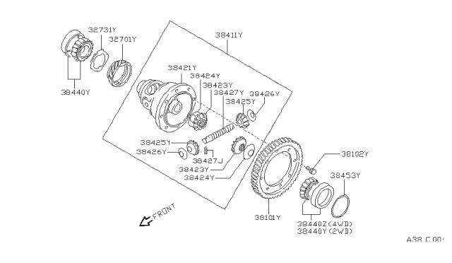 1990 Nissan Sentra Differential Diagram for 38411-D0106