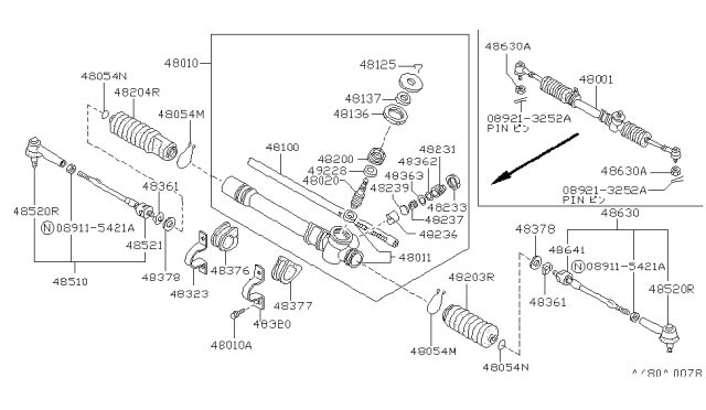 1989 Nissan Sentra RETAINER Steering Gear Diagram for 48236-61A00