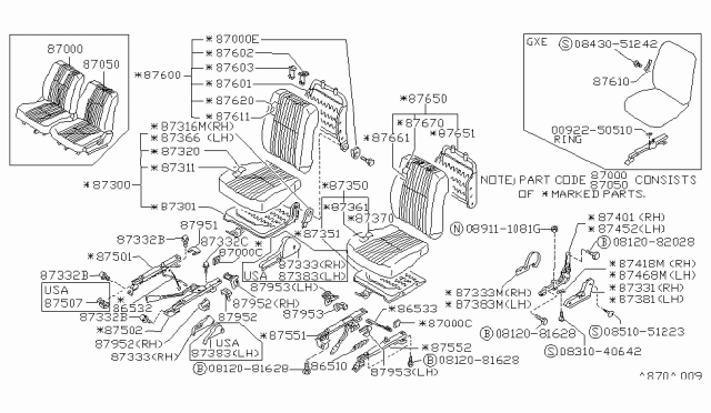 1989 Nissan Sentra Trim Assembly-Back Seat LH Diagram for 87670-61A02