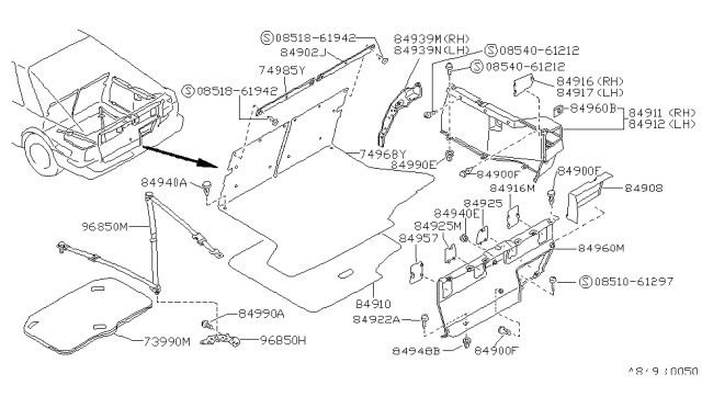 1989 Nissan Sentra Retainer Diagram for 84912-57A03