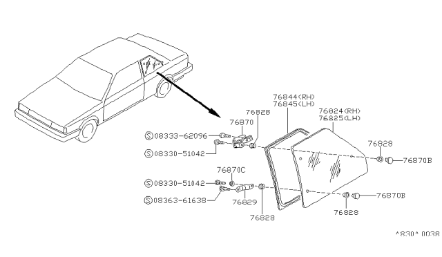 1988 Nissan Sentra Handle Assembly Side Window Diagram for 83610-56A00