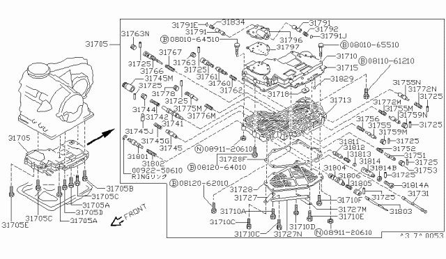 1988 Nissan Sentra Control Valve Assembly Diagram for 31705-15X02