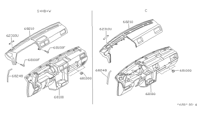 1989 Nissan Sentra Instrument Panel,Pad & Cluster Lid Diagram 3