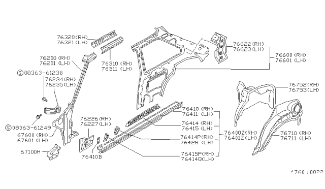 1988 Nissan Sentra Pillar & WHEELHOUSE-Rear Inner RH Diagram for 76600-56A30