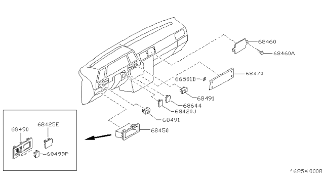 1989 Nissan Sentra Plug Switch Hole Diagram for 68490-67A12