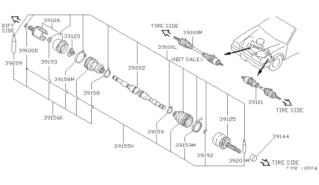1988 Nissan Sentra Shaft Sub Assy-Front Drive Diagram for 39205-55A50