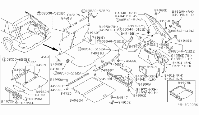 1989 Nissan Sentra FINISHER Trunk Rear Diagram for 84908-55A00