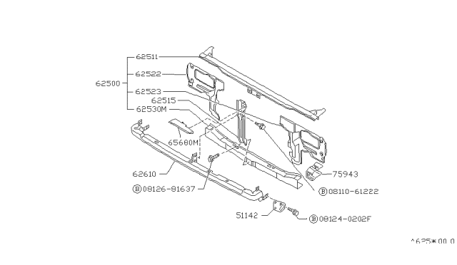1989 Nissan Sentra Support-Radiator Core Lower Diagram for 62530-60A25