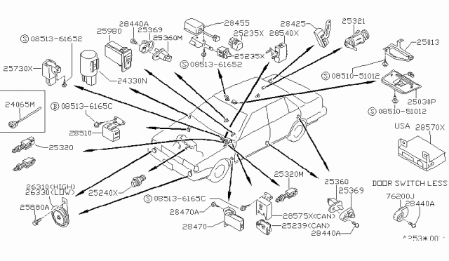 1989 Nissan Sentra Sensor Assembly Stop & Tail Lamp Diagram for 28425-61A00