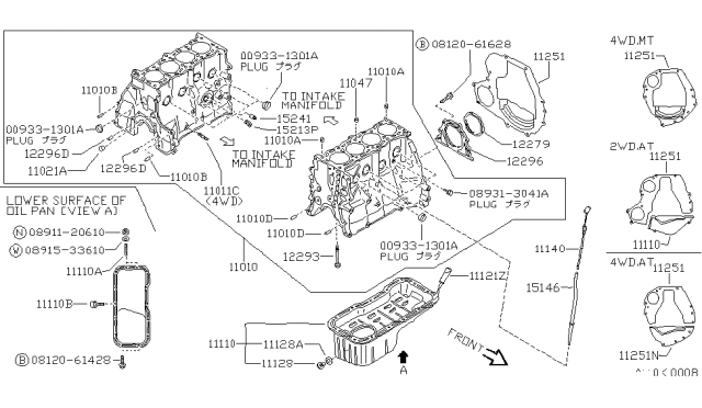 1990 Nissan Sentra Block Assembly Cylinder Diagram for 11000-88A10