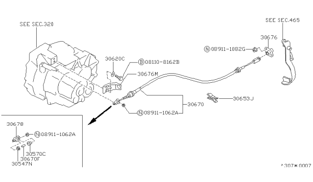 1989 Nissan Sentra Cable Assy-Clutch Operating Diagram for 30770-60A01