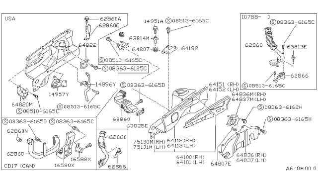 1988 Nissan Sentra HOODLEDGE LH Diagram for 64101-60A30