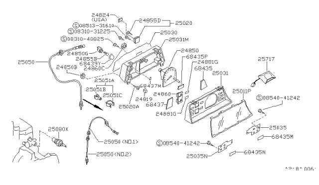 1989 Nissan Sentra Speedometer Assembly Diagram for 24820-61A62