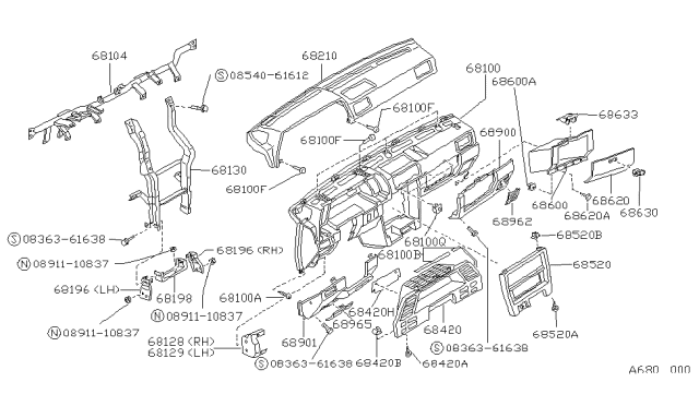 1988 Nissan Sentra Bracket-Instrument Side LH Diagram for 68129-84A00