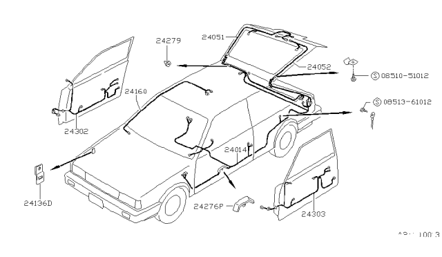 1987 Nissan Sentra Harness Assembly Tail Gate Diagram for 24051-61A00