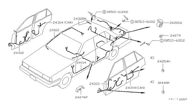 1989 Nissan Sentra Harness Assembly-Door Front Diagram for 24124-84A23