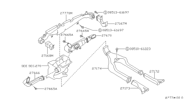 1989 Nissan Sentra Duct-Heater Floor Rear LH Diagram for 27833-50A00