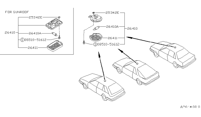1988 Nissan Sentra Lamp-Assembly Room Diagram for 26410-50A01