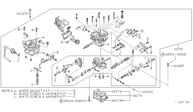 1987 Nissan Sentra Kit SCREW/WASHER Diagram for 16475-61A00