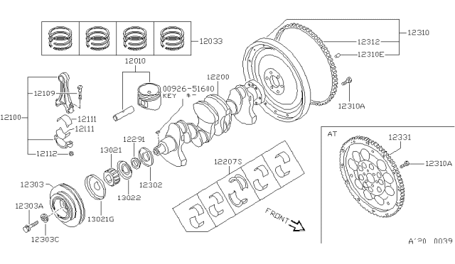 1988 Nissan Sentra Piston,Crankshaft & Flywheel Diagram 1