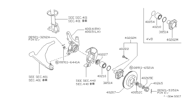 1988 Nissan Sentra Bearing Assembly Front Wheel Diagram for 40210-05Y05
