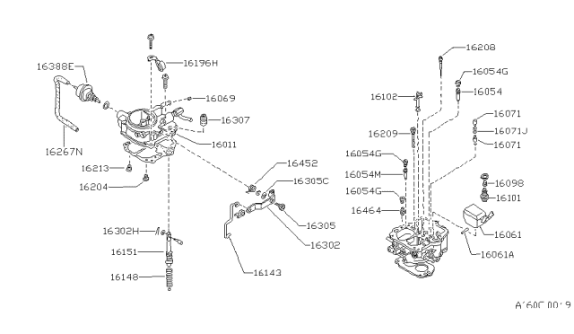 1987 Nissan Sentra Chamber Assembly CHOKE Diagram for 16011-61A00