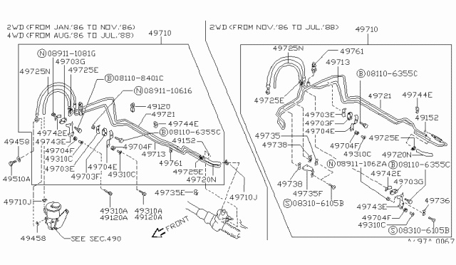 1987 Nissan Sentra Hose ASY Pump Diagram for 49710-60A02