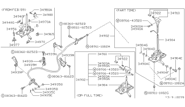 1990 Nissan Sentra Transmission Control Device Assembly Diagram for 34901-85A00