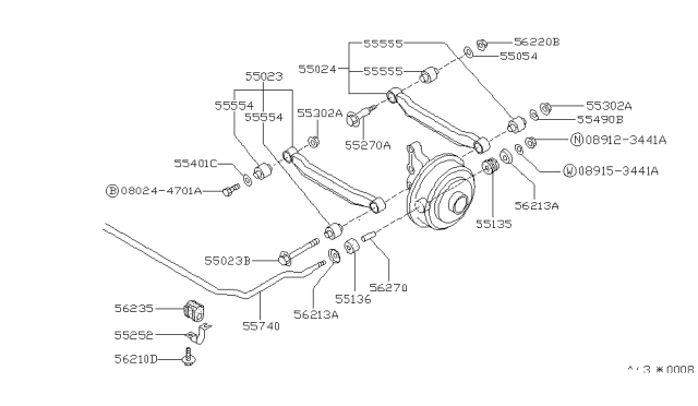 1988 Nissan Sentra BUSHING ASY Transverse Link Front Diagram for 55152-50A00