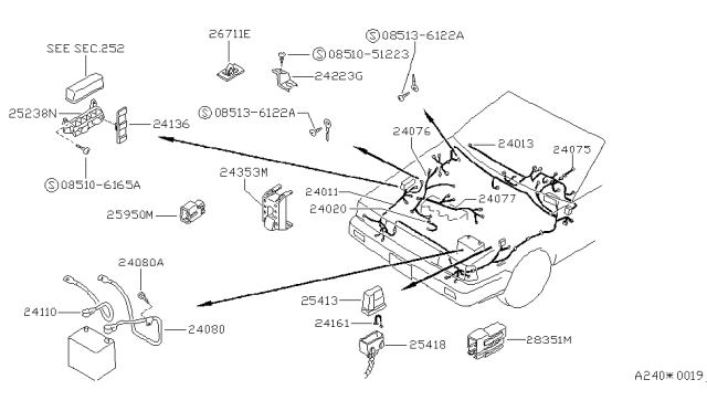 1990 Nissan Sentra Harness Engine Room Diagram for 24077-84A10