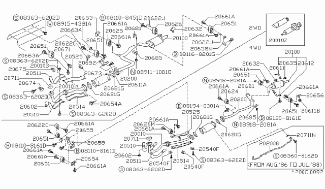 1989 Nissan Sentra Stopper-Muffler Bound Diagram for 20632-73A00
