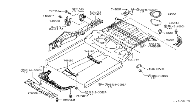 2011 Nissan Cube GUSSET - Floor Rear RH Diagram for 748B0-1FC0A