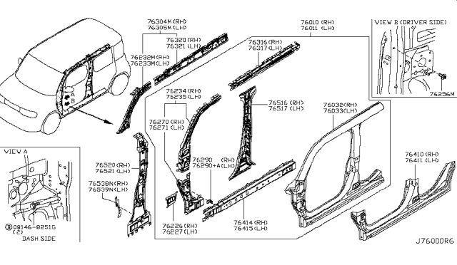 2014 Nissan Cube Drip-Front Pillar Diagram for 76317-1FA0A