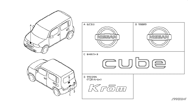 2009 Nissan Cube Emblem & Name Label Diagram 1