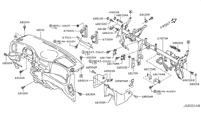 2014 Nissan Cube Instrument Panel,Pad & Cluster Lid Diagram 1