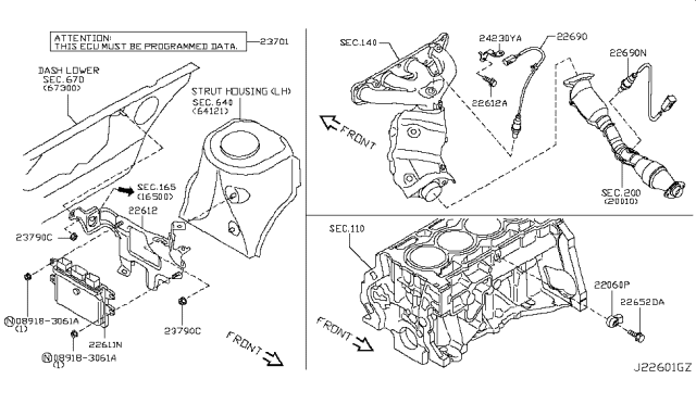 2014 Nissan Cube Heated Oxygen Sensor, Rear Diagram for 226A0-1FL0A