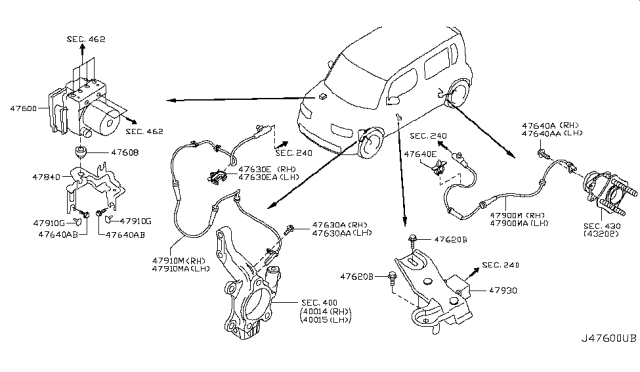 2009 Nissan Cube Anti Skid Actuator Assembly Diagram for 47660-1FC7B