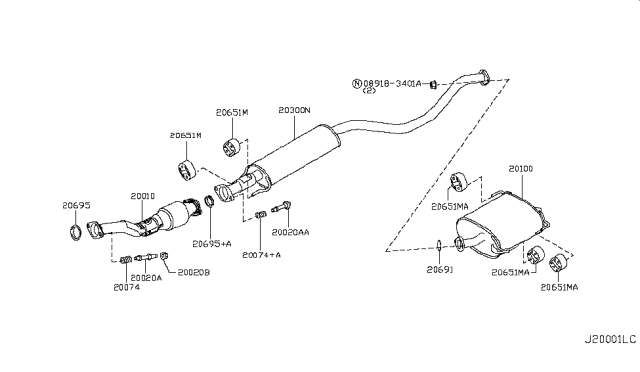 2014 Nissan Cube Exhaust, Main Muffler Assembly Diagram for 20100-1FC0B