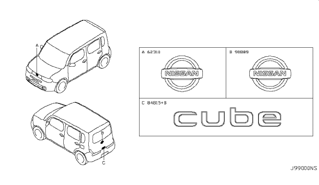 2012 Nissan Cube Emblem & Name Label Diagram 3