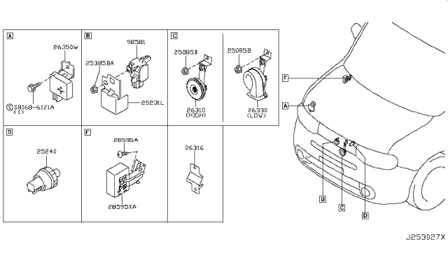 2010 Nissan Cube Horn Assembly - Electric High Diagram for 25610-1FC0A