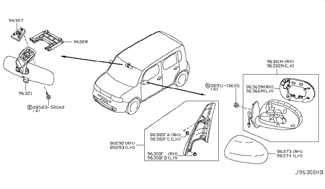2011 Nissan Cube Mirror Body Cover, Passenger Side Diagram for 96373-1FC0B