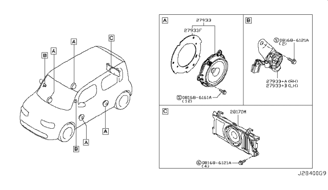 2010 Nissan Cube Subwoofer Box Diagram for 28170-1FC0A