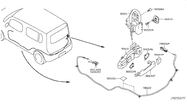 2010 Nissan Cube Escutcheon-Back Door Handle Diagram for 90644-1FA4A