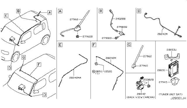 2009 Nissan Cube Antenna Diagram for 28208-1FC1A