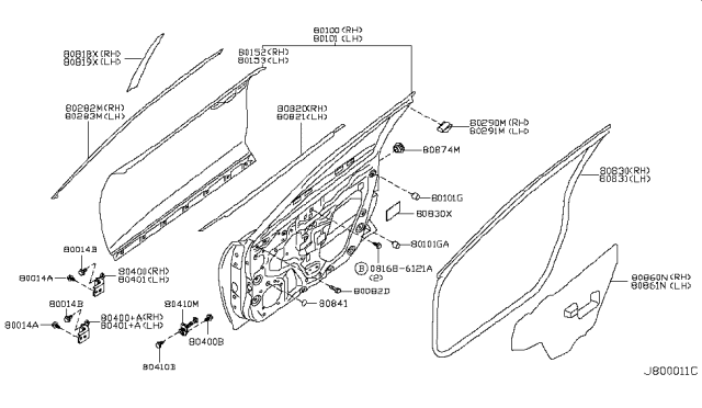 2019 Nissan Rogue Moulding Assy-Front Door Outside,RH Diagram for 80820-4CA0A