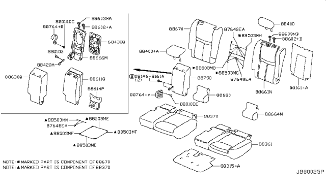 2017 Nissan Rogue 2Nd Seat Armrest Assembly Center Diagram for 88700-7FA4B