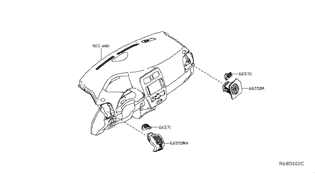2016 Nissan Leaf Grille-Side Defroster,LH Diagram for 68741-3NF0B
