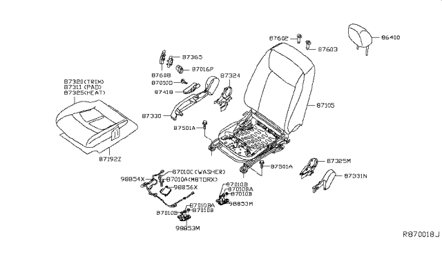 2015 Nissan Leaf Heater Unit-Front Seat Cushion Diagram for 87335-3NF5A